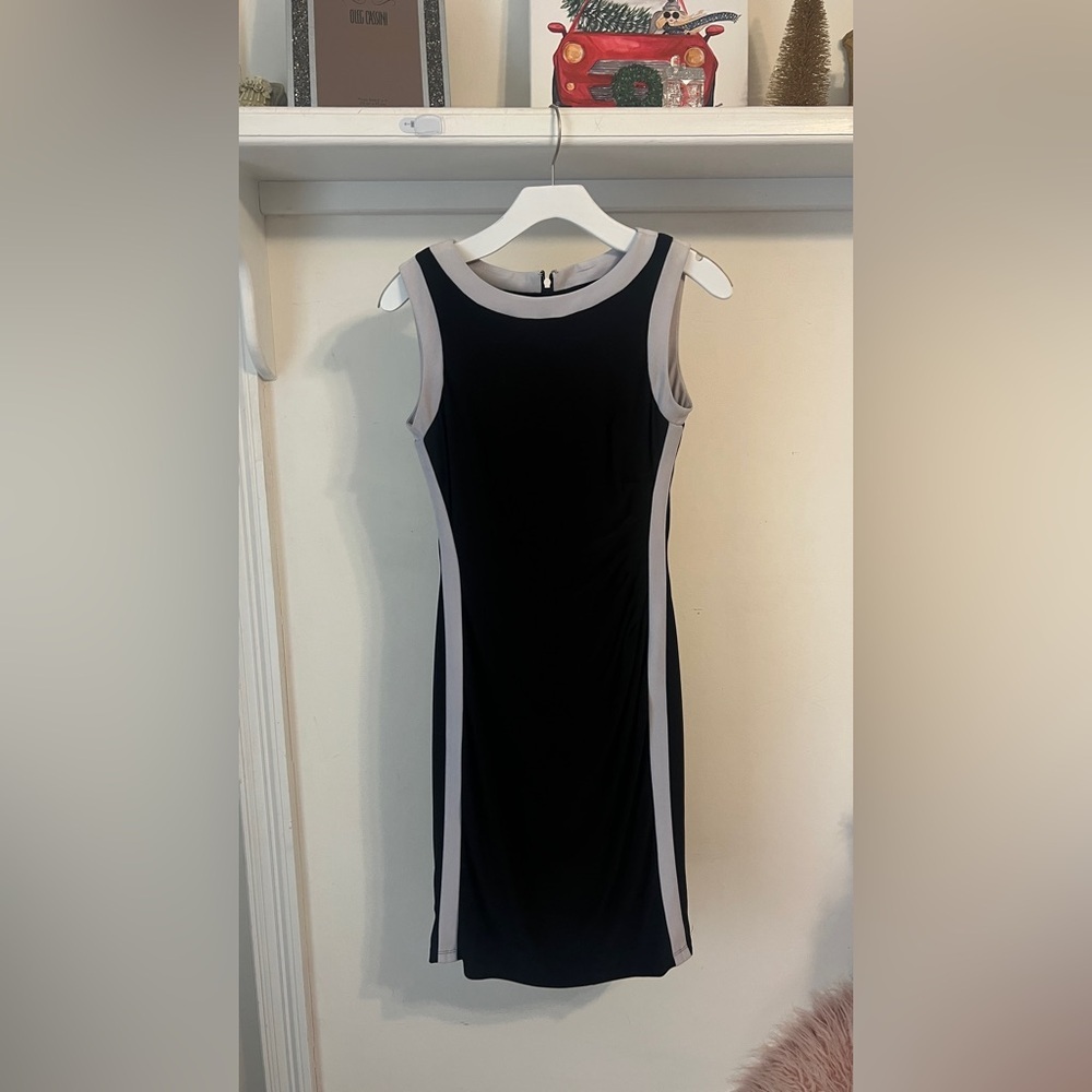 Ralph Lauren Black Sleeveless Midi Dress with Light Gray Trim